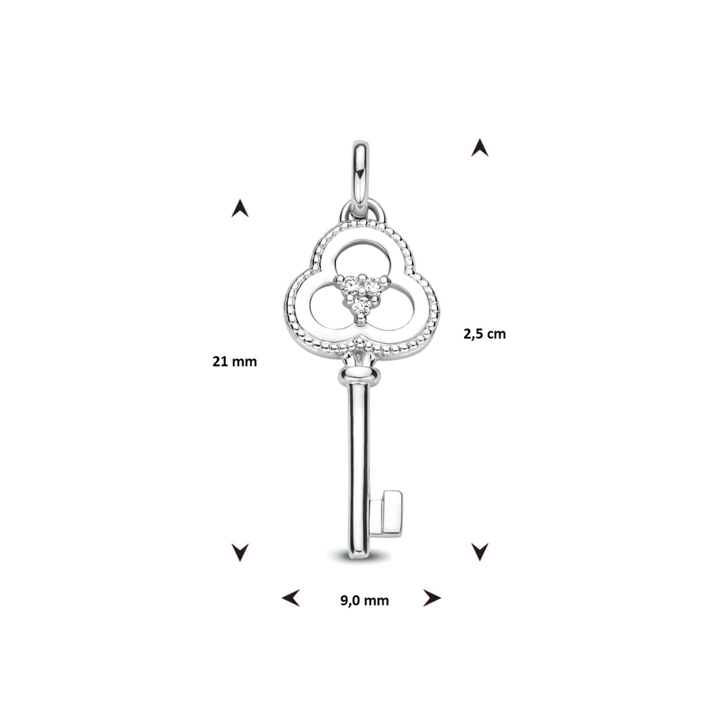 Hanger sleutel diamant 0.02ct h si 14k witgoud