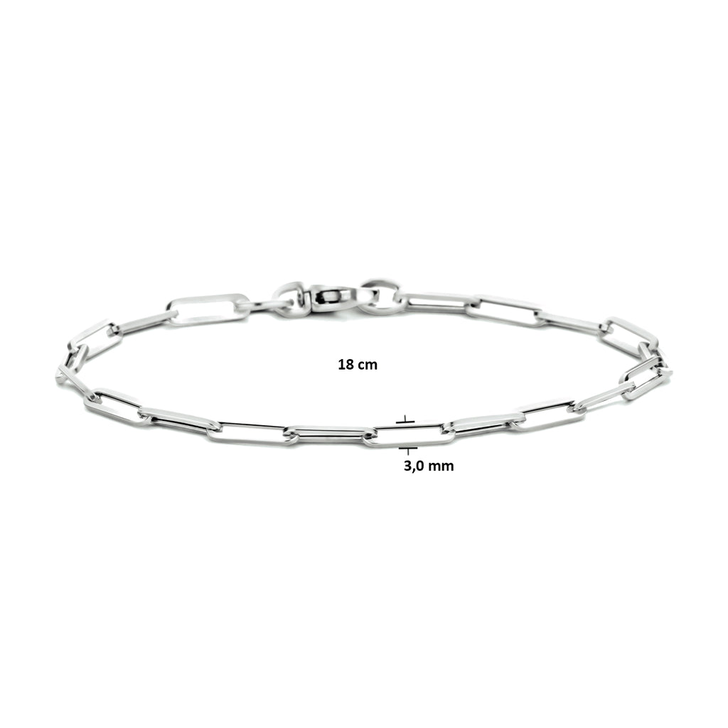 Armband paperclip vierkante buis 3,0 mm 18 cm 14k witgoud