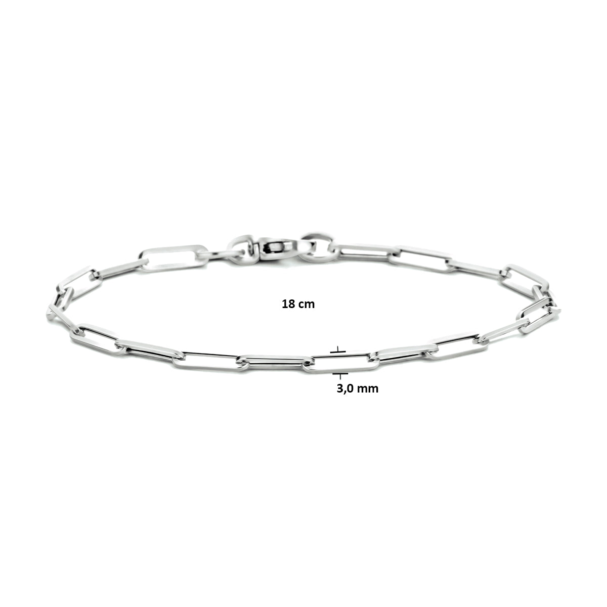 Armband paperclip vierkante buis 3,0 mm 18 cm 14k witgoud