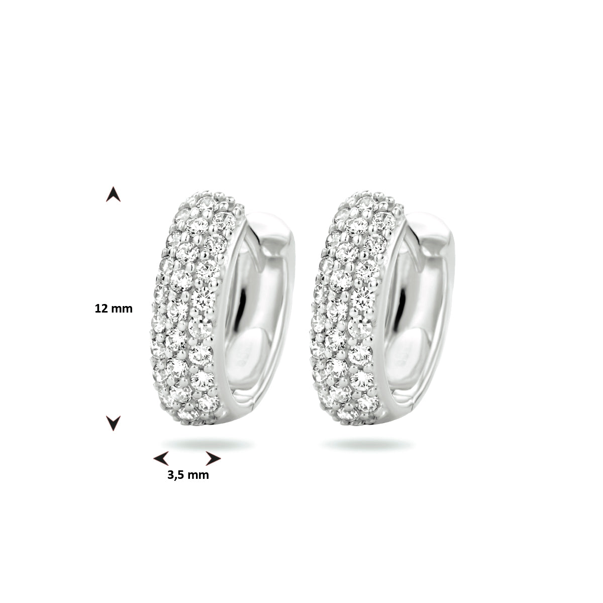 Klapoorringen zirkonia 14k witgoud