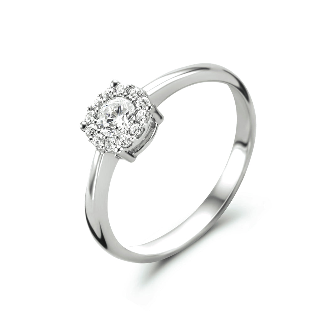 Ring zirkonia halo 14k witgoud