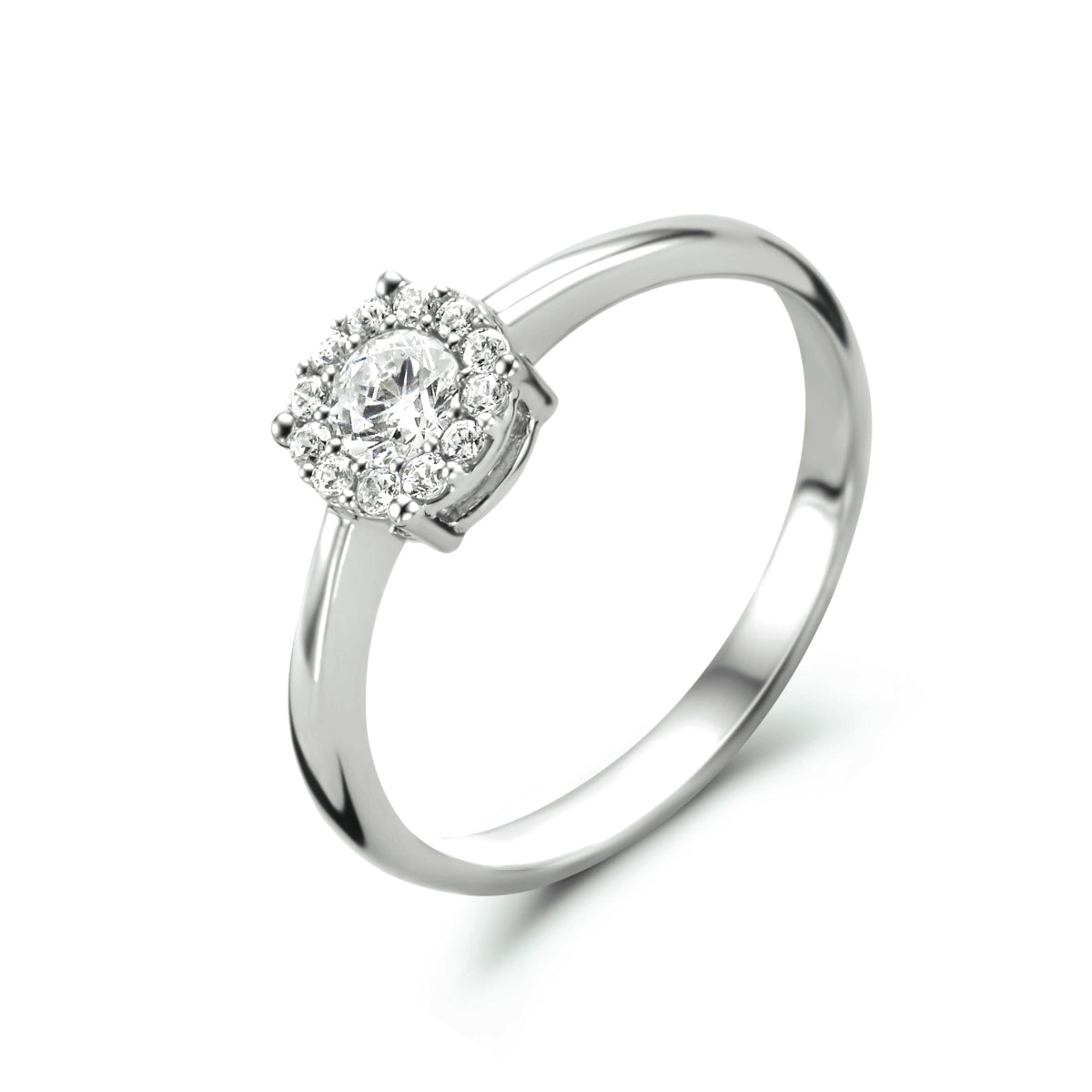 Ring zirkonia halo 14k witgoud