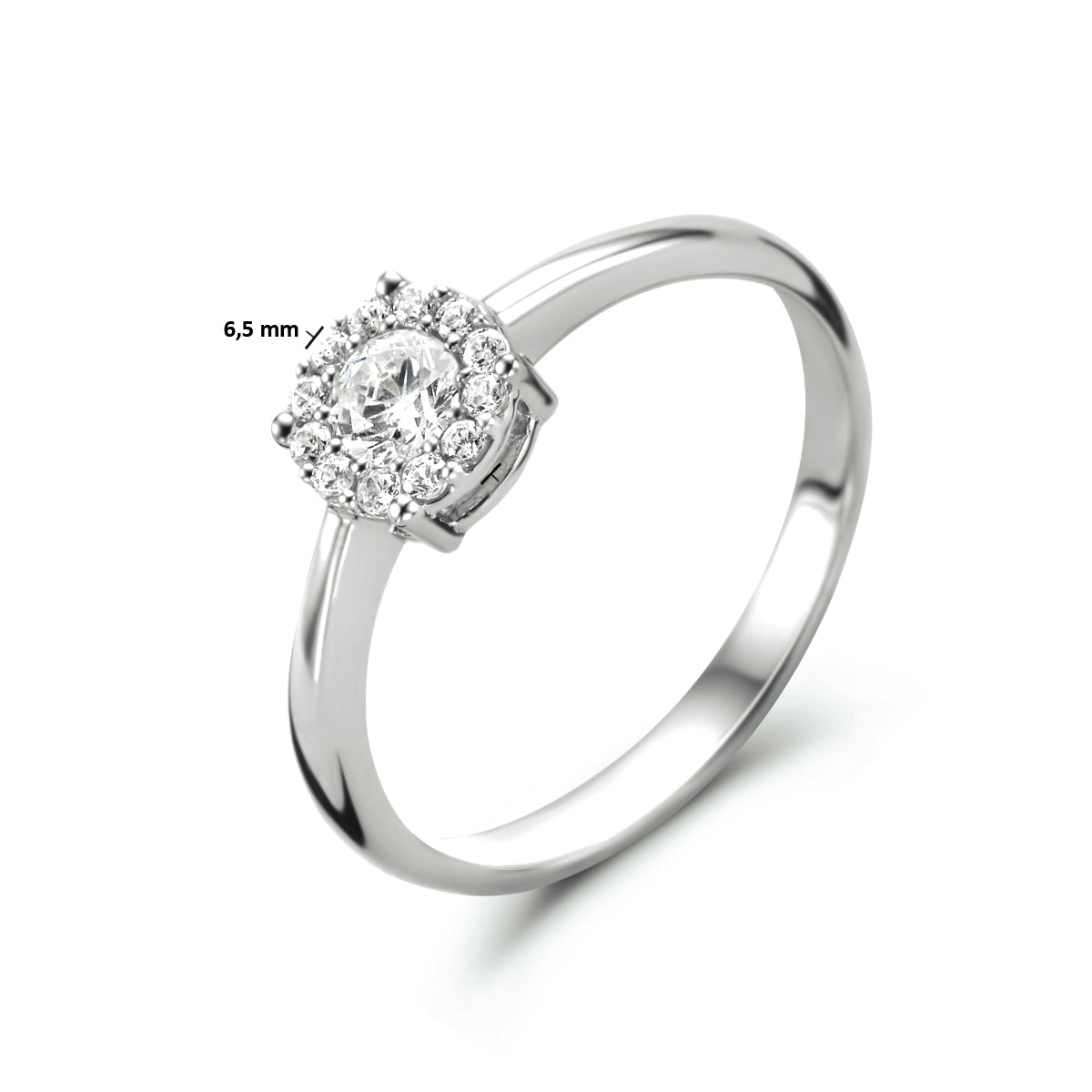 Ring zirkonia halo 14k witgoud