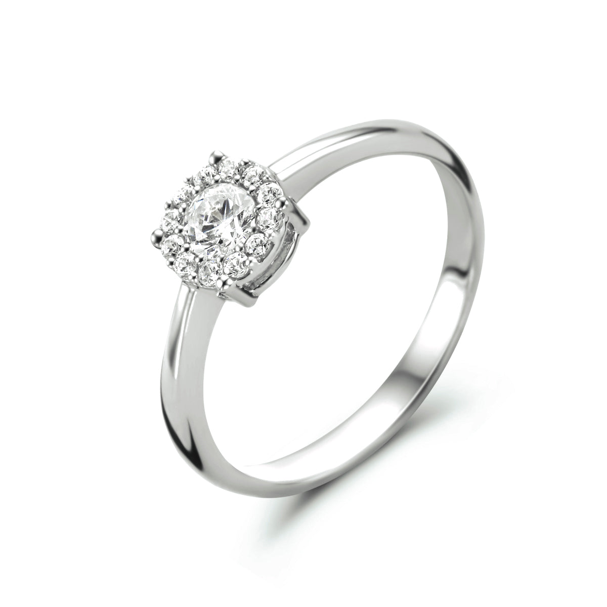 Ring zirkonia halo 14k witgoud