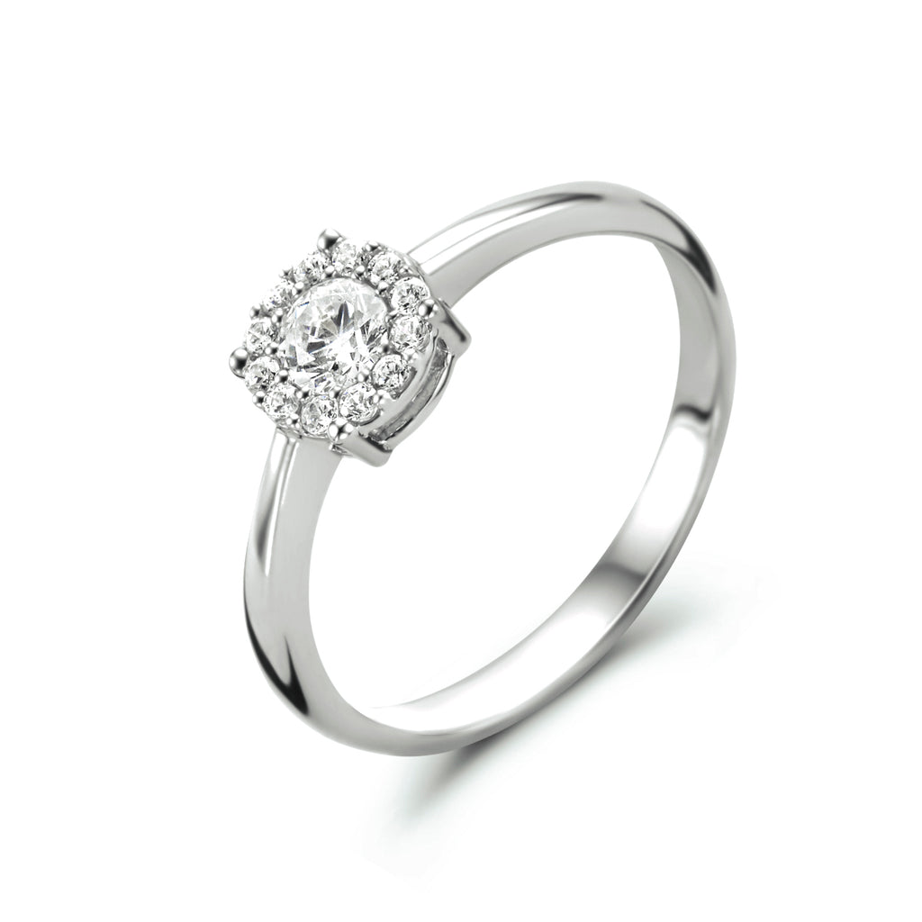 Ring zirkonia halo 14k witgoud