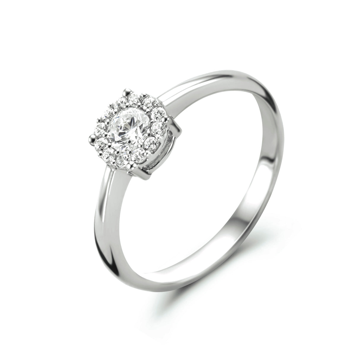 Ring zirkonia halo 14k witgoud