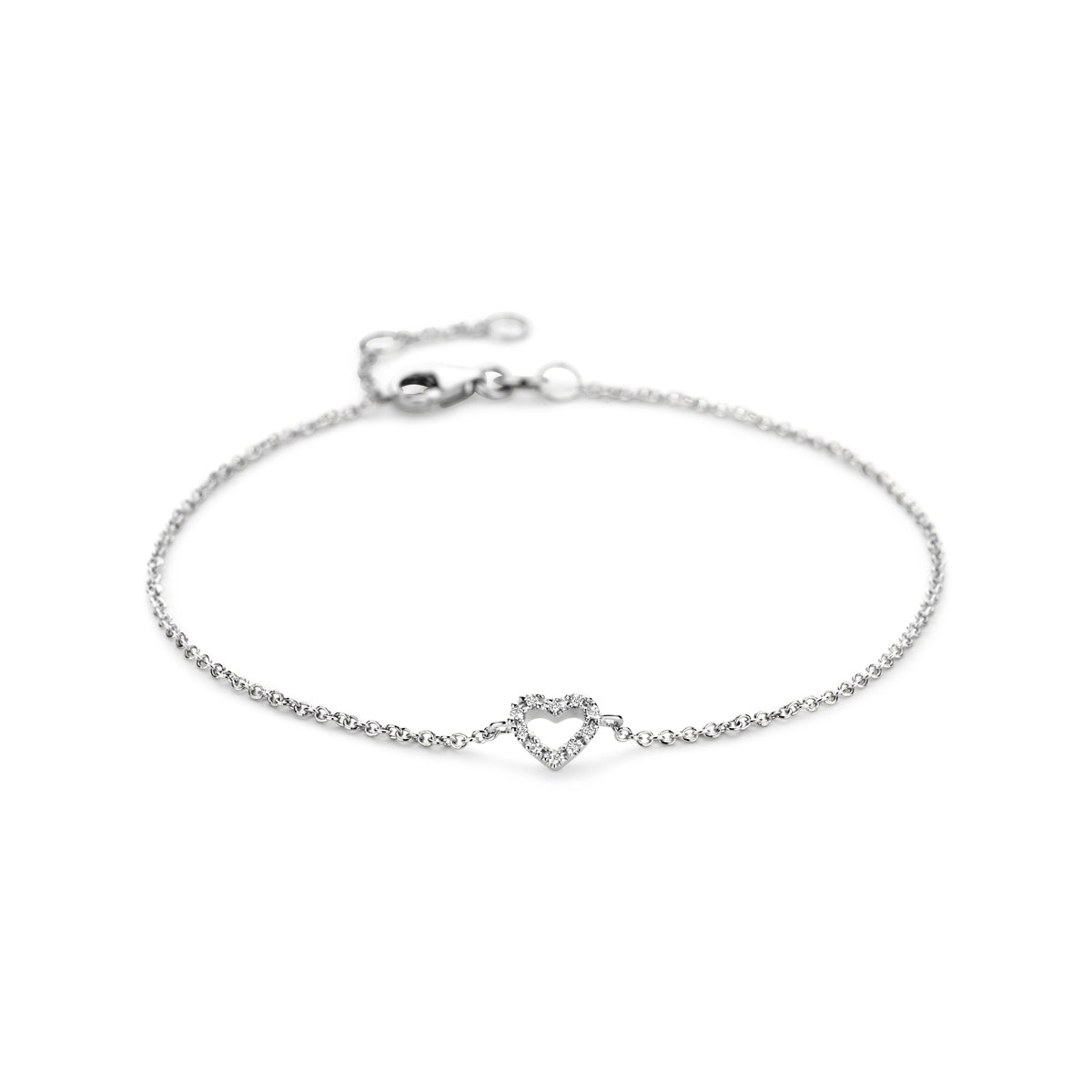 Armband hart en diamant 16,5 - 17,5 - 18,5 cm 0.04ct h si 14k witgoud