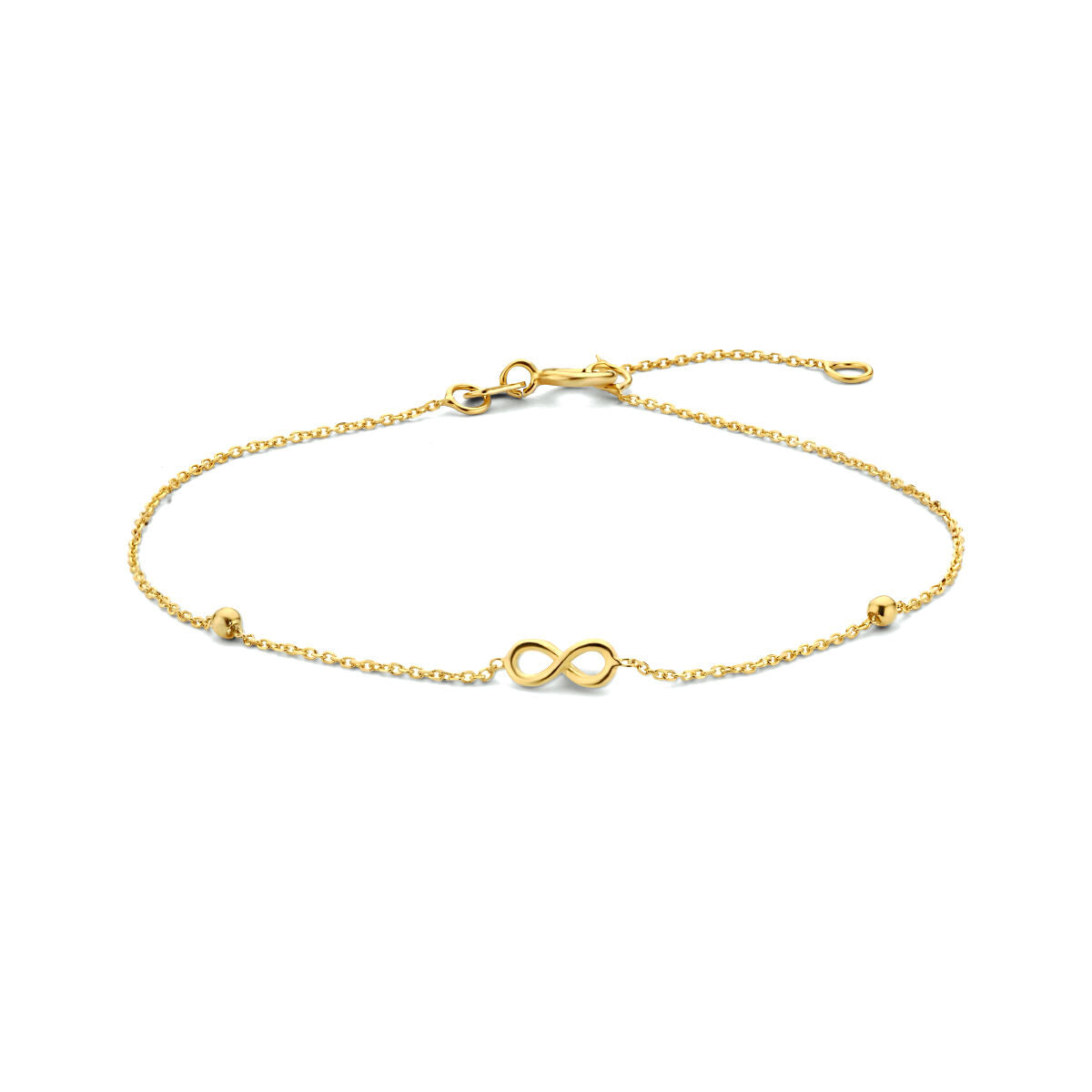 Armband Unendlichkeit und Kugeln 16 - 17,5 - 19 cm 14K Gelbgold