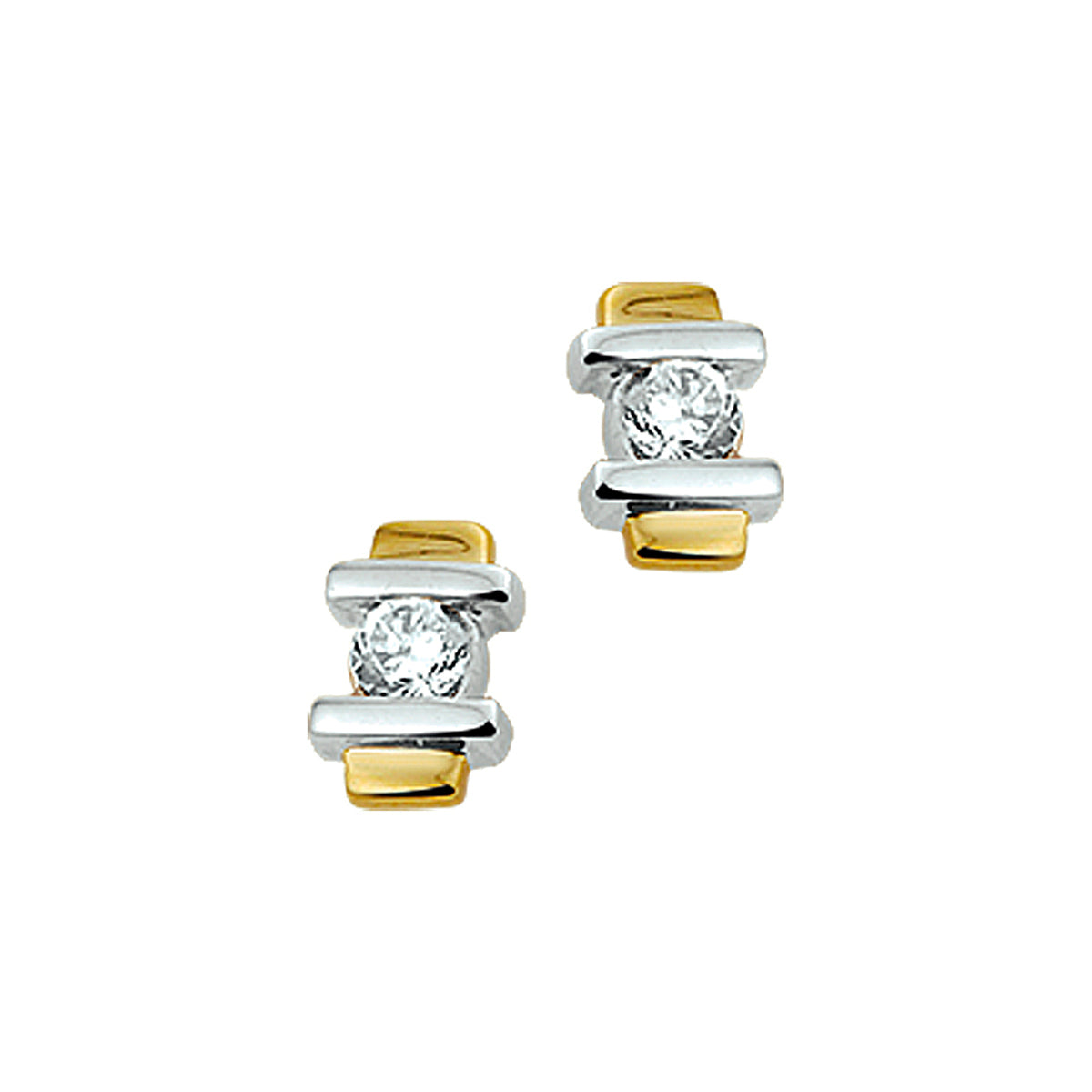Oorknoppen zirkonia 14k bicolor goud geel/wit
