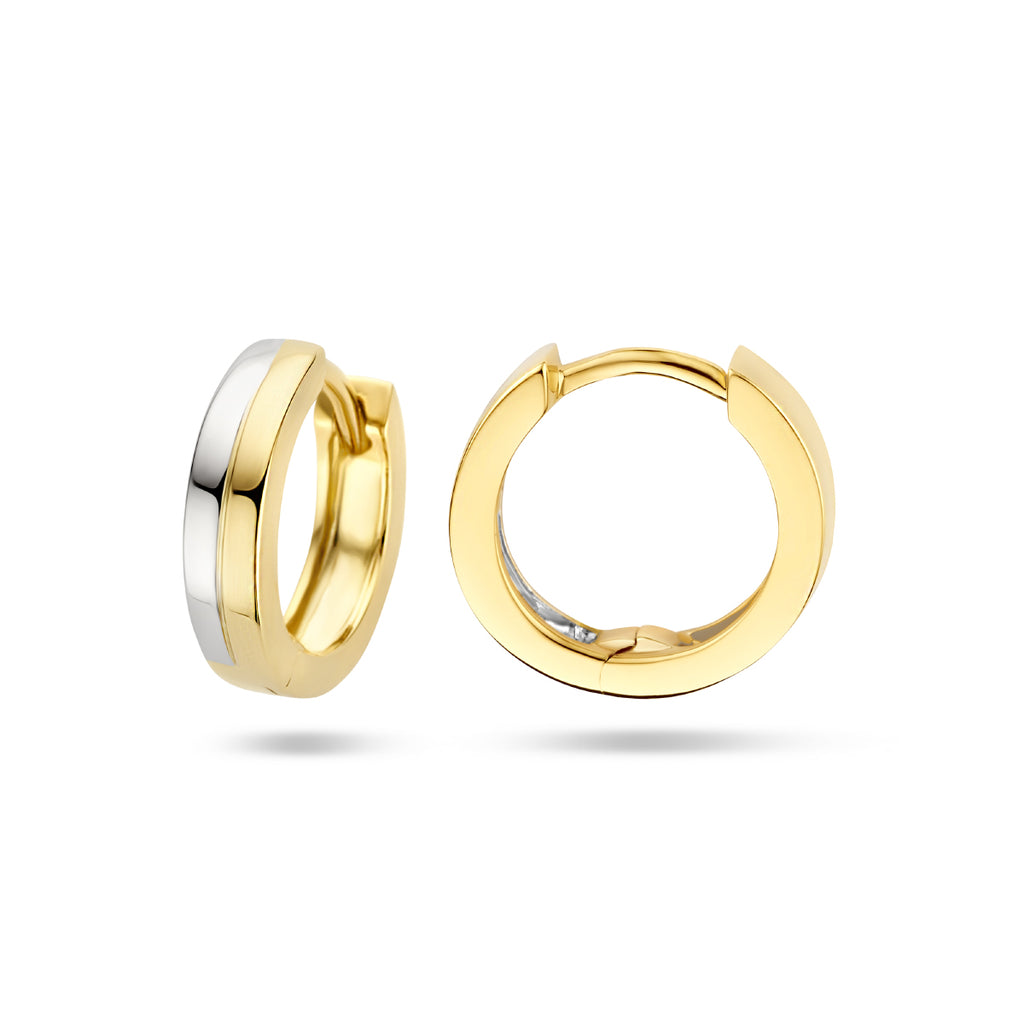 Klapoorringen 3,0 mm vlak 14k bicolor goud geel/wit