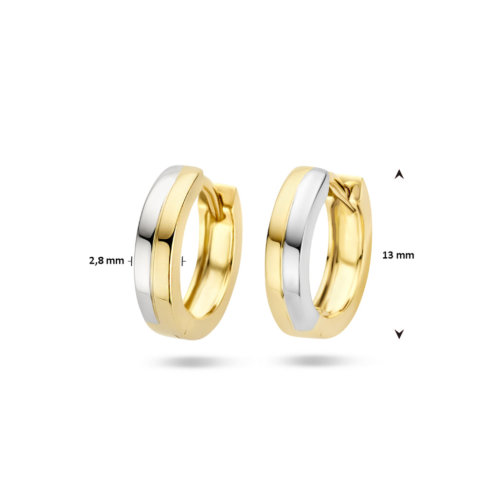 Klapoorringen 3,0 mm vlak 14k bicolor goud geel/wit