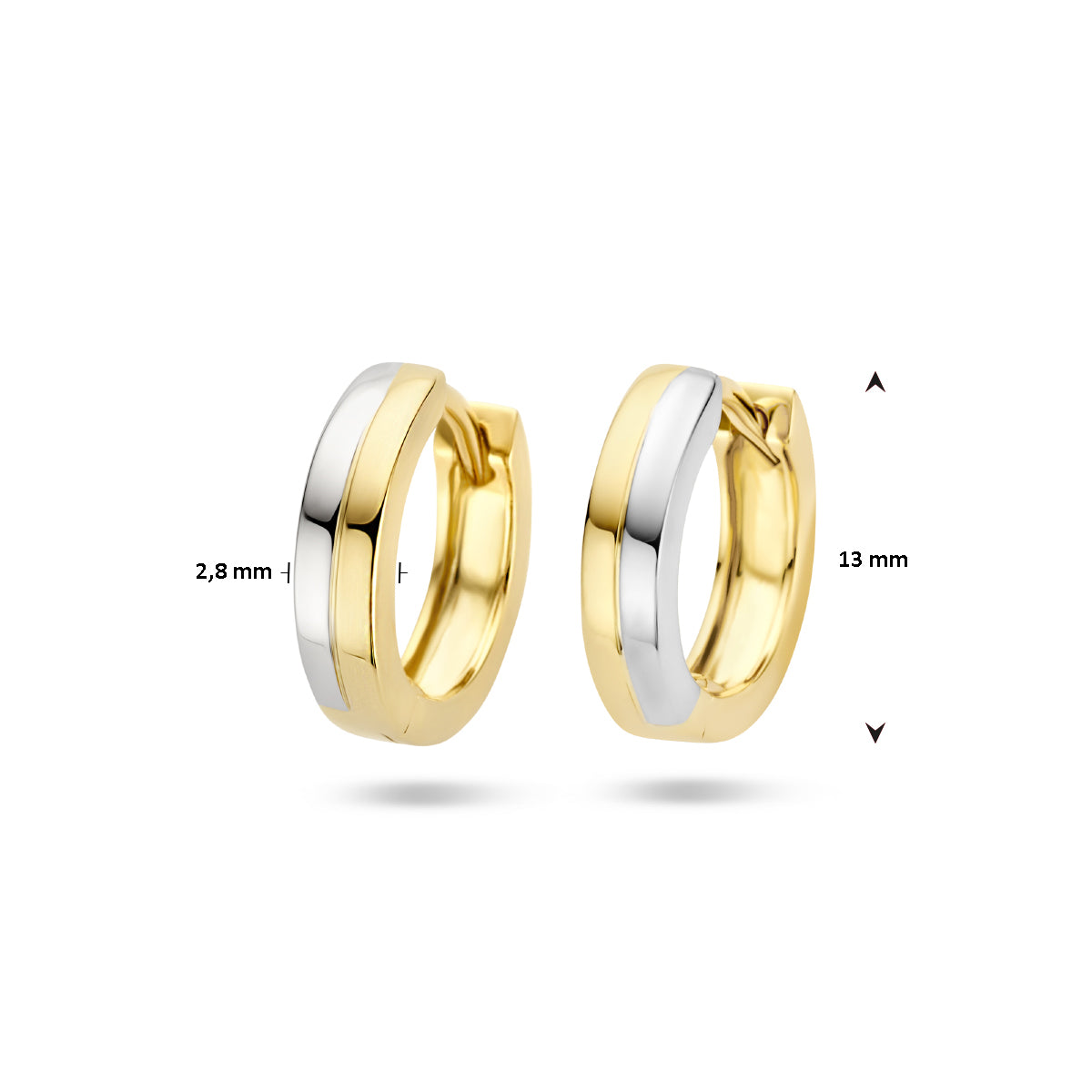 Klapoorringen 3,0 mm vlak 14k bicolor goud geel/wit