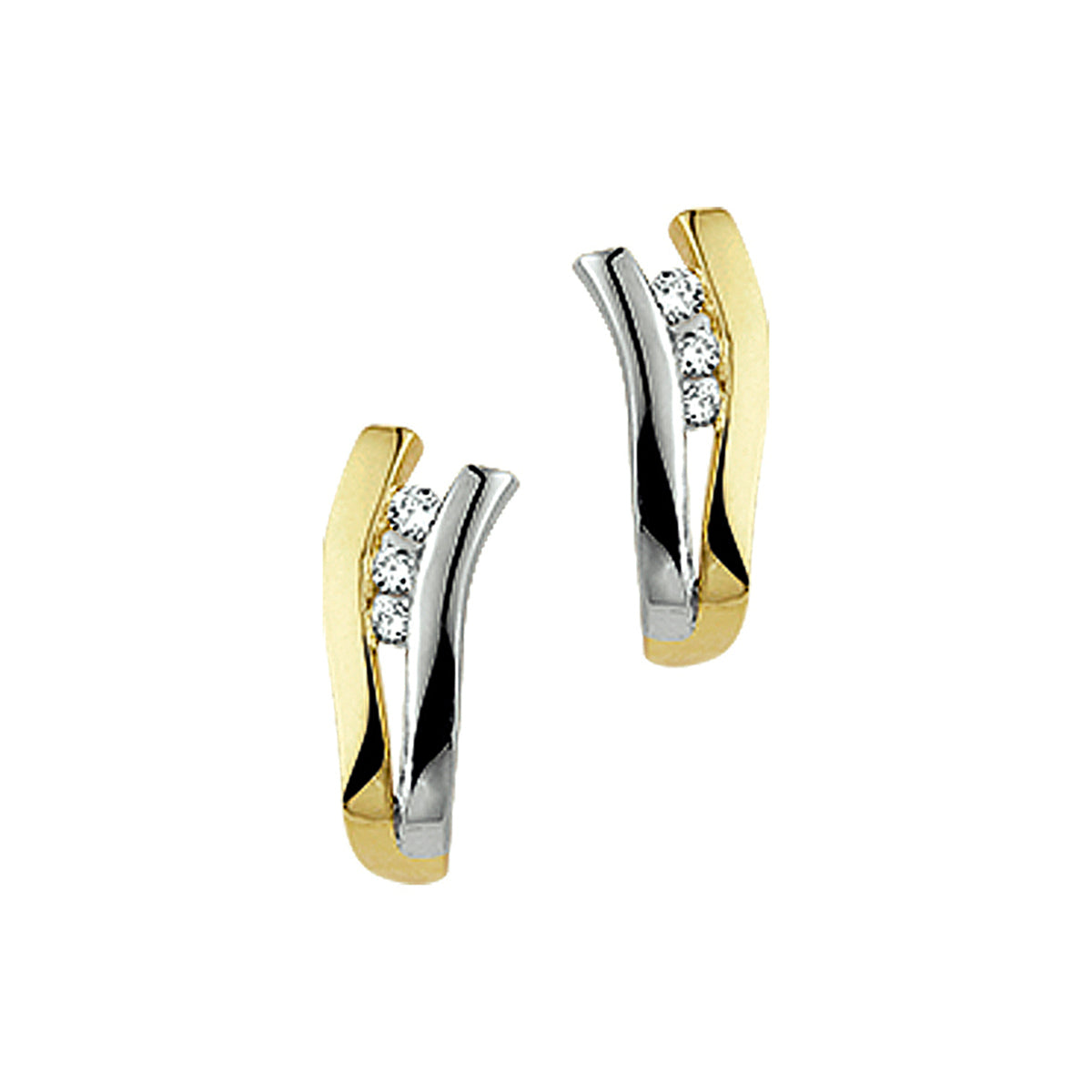 Oorknoppen diamant0.082 (2x0.041) h p1 14k bicolor goud geel/wit