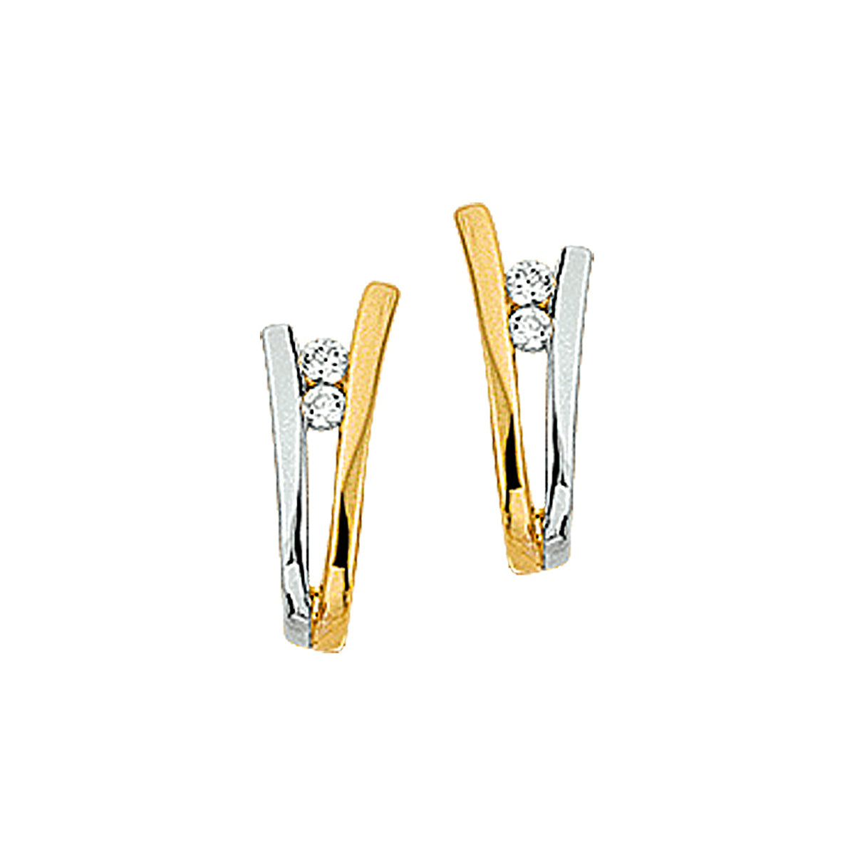 Oorknoppen zirkonia 14k bicolor goud geel/wit