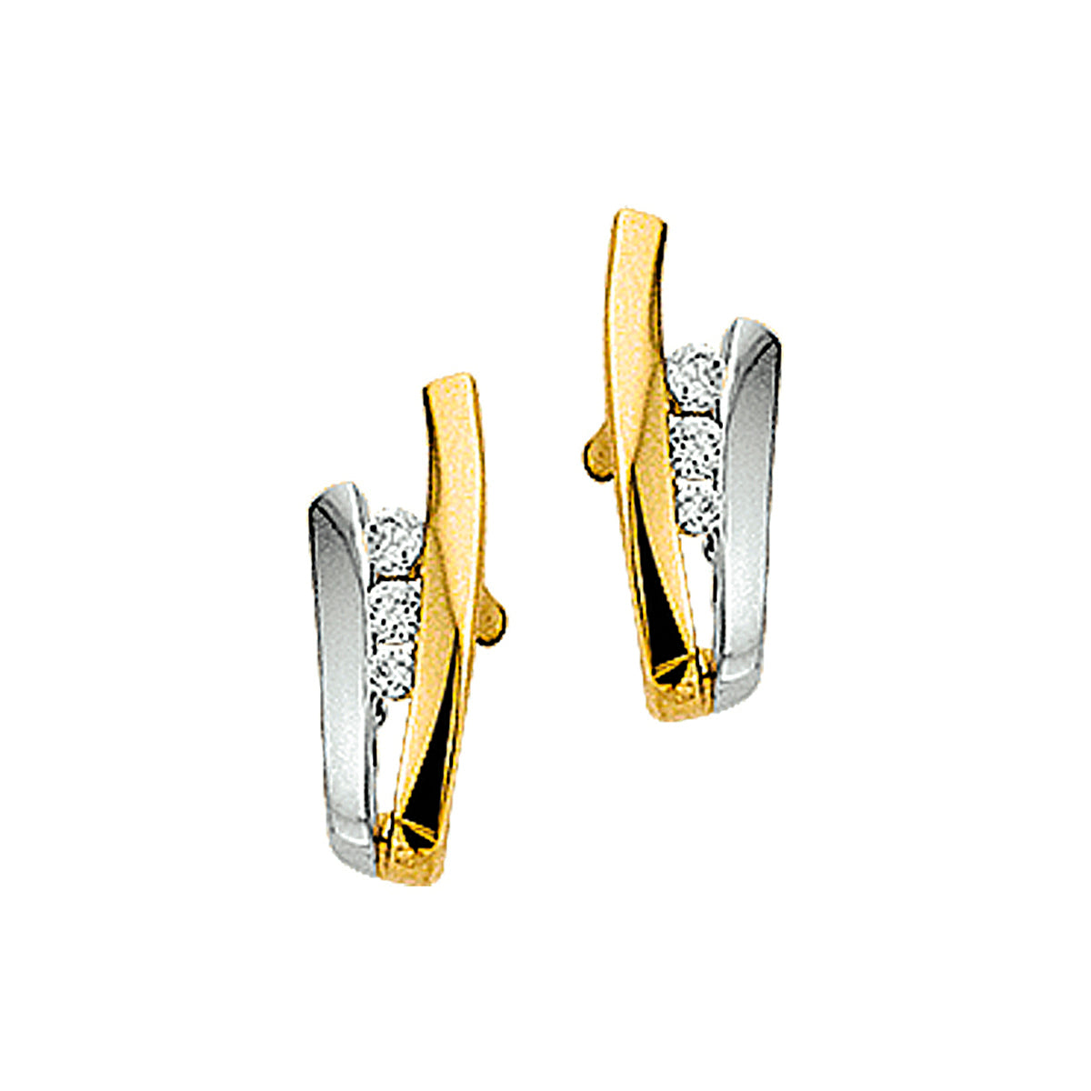 Oorknoppen zirkonia 14k bicolor goud geel/wit