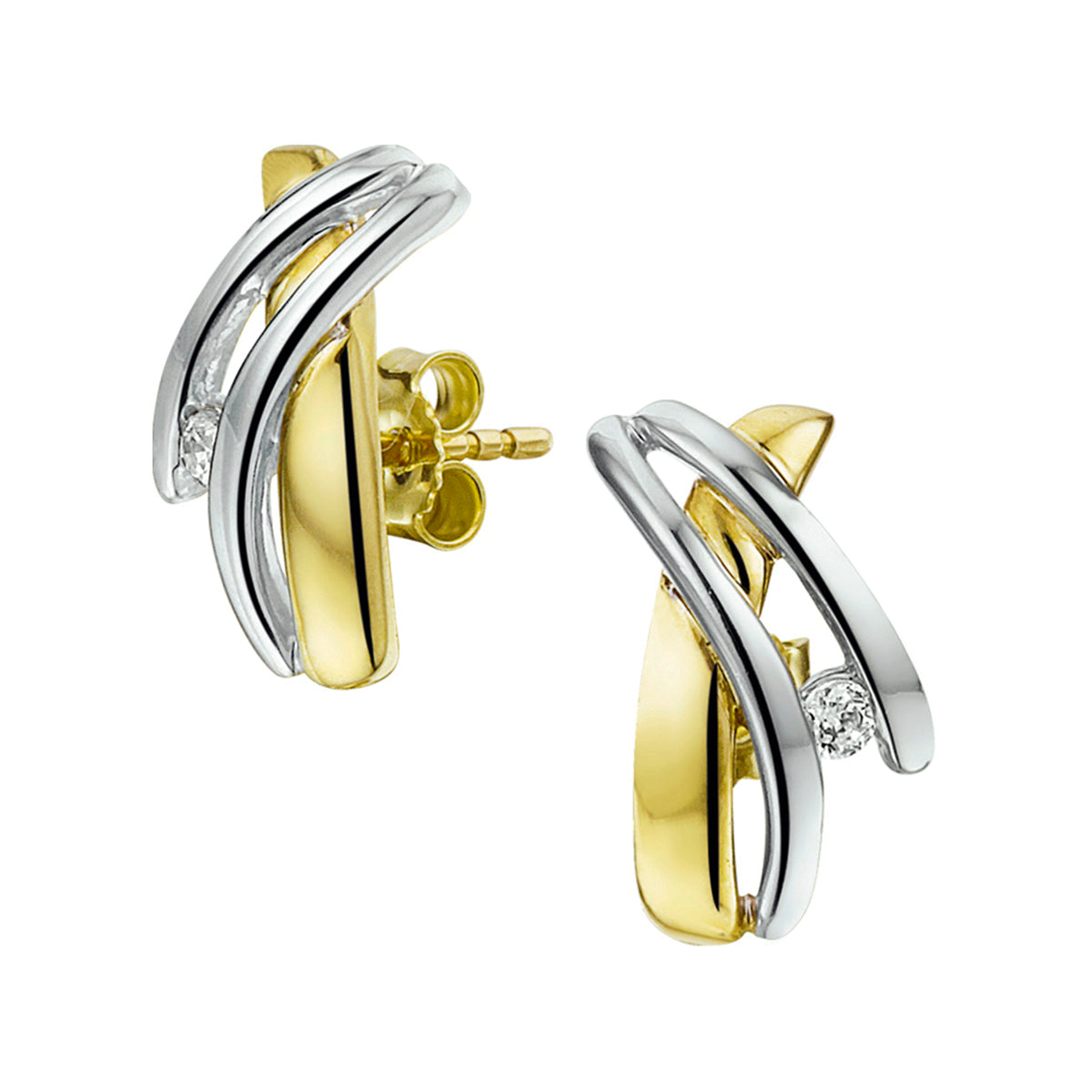 Oorknoppen zirkonia 14k bicolor goud geel/wit