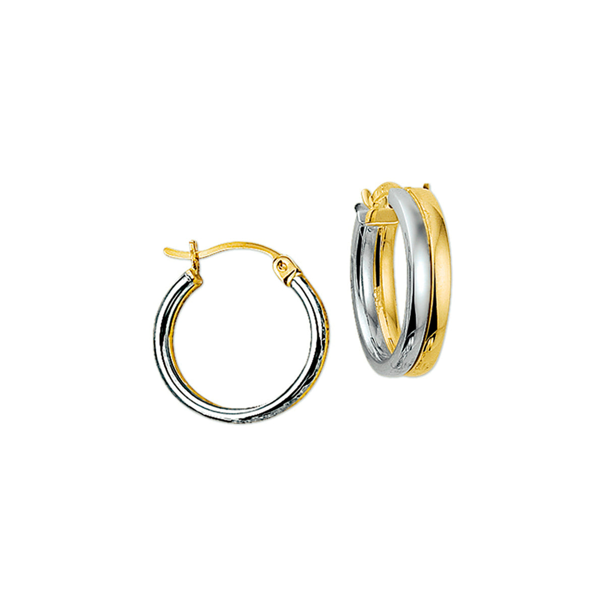 Oorringen vierkante buis 14k bicolor goud geel/wit