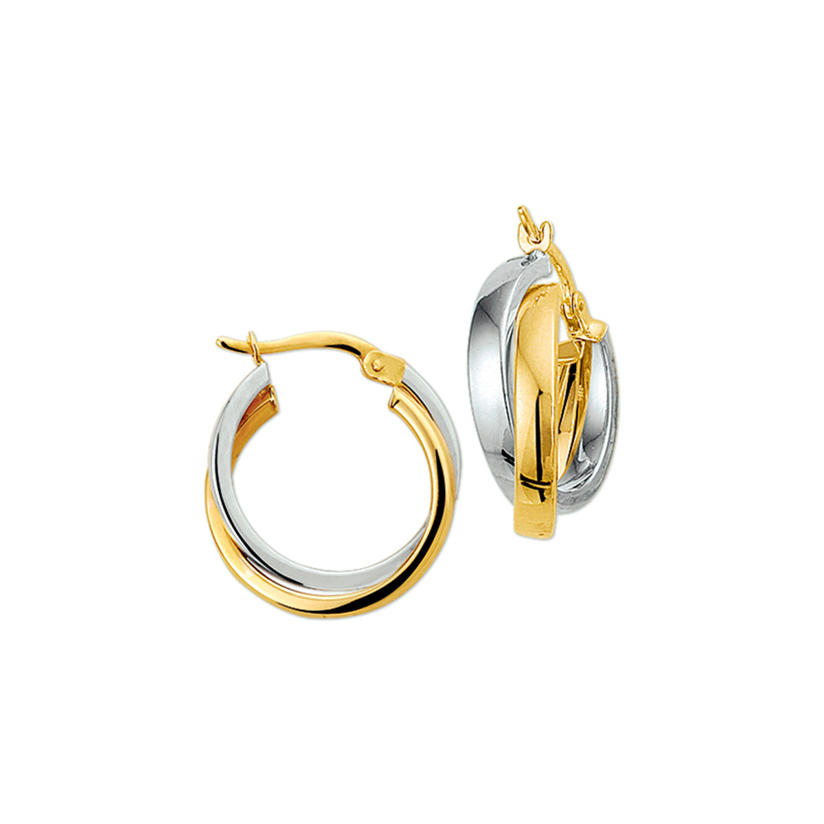 Oorringen half-ronde buis 14k bicolor goud geel/wit