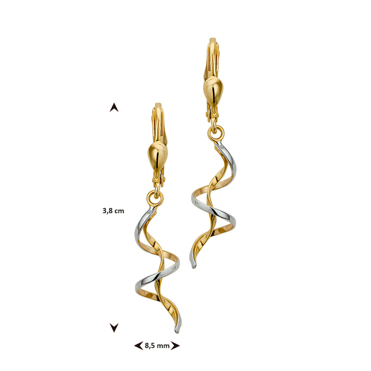 Oorhangers brisur haak 14k bicolor goud geel/wit