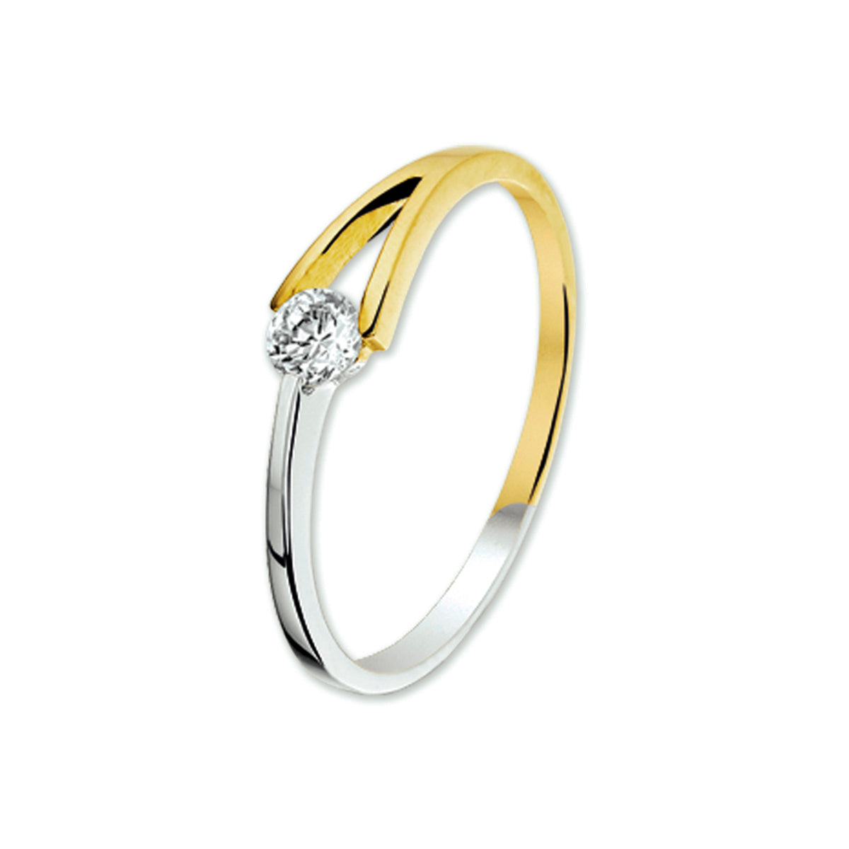 Ring zirkonia 14k bicolor goud geel/wit