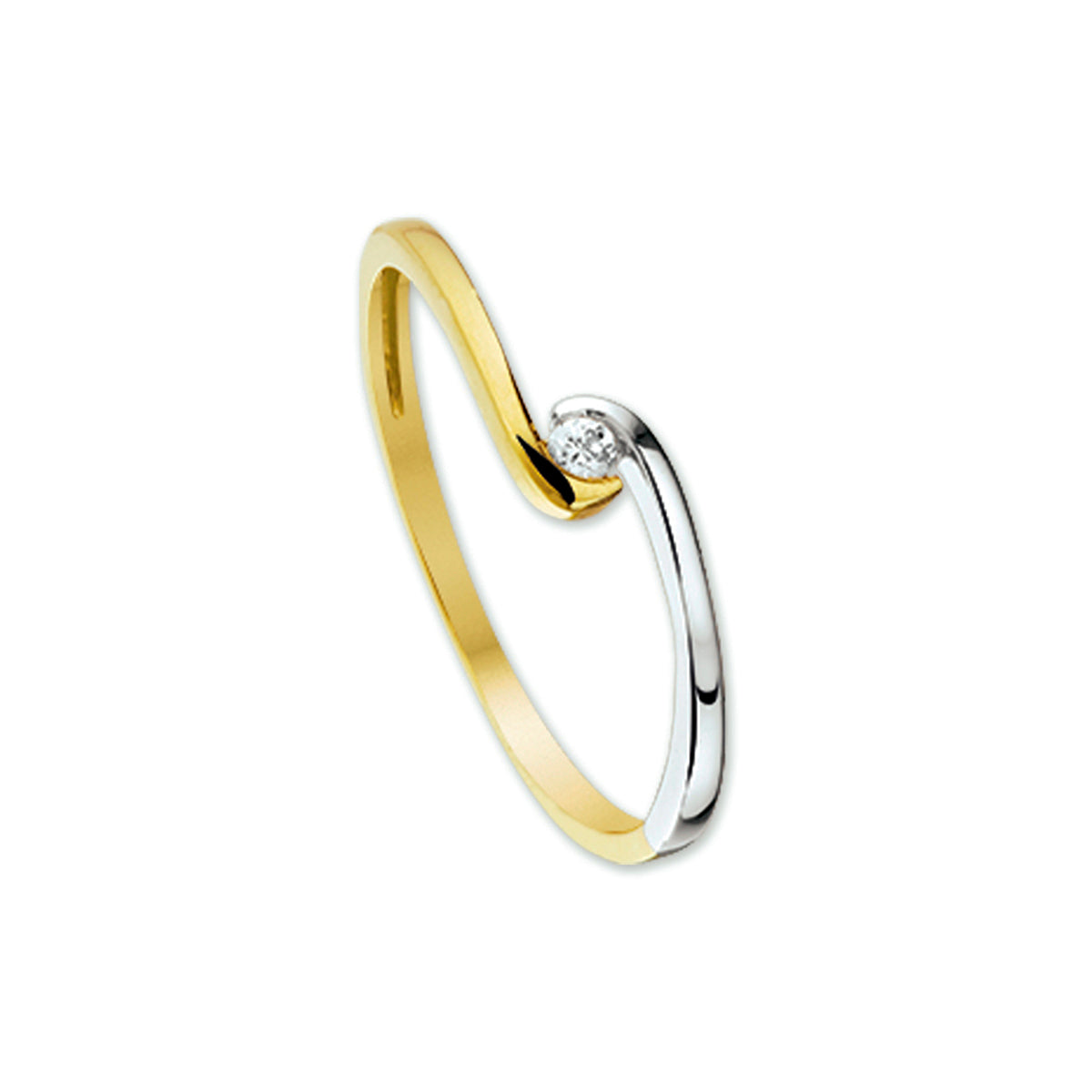 Ring zirkonia 14k bicolor goud geel/wit