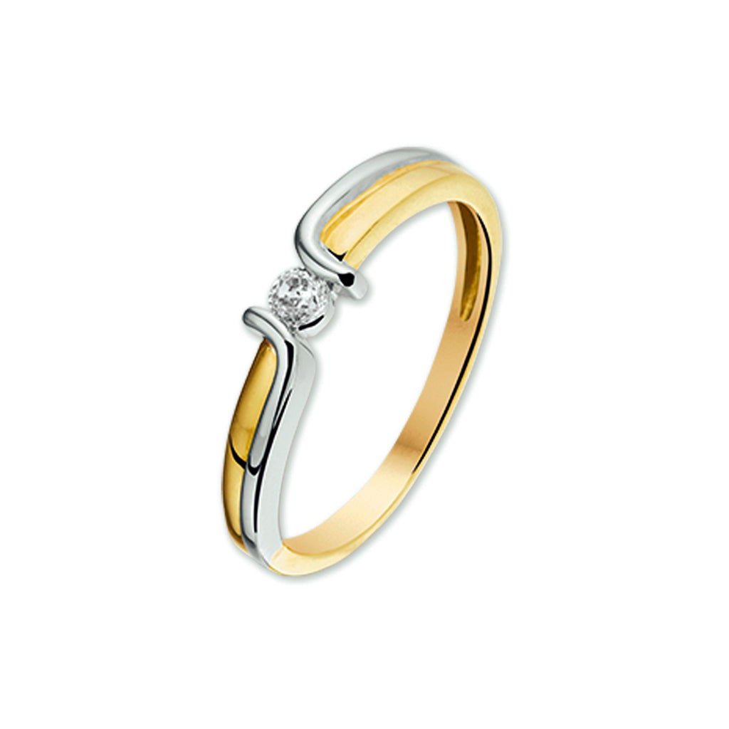 Ring zirkonia 14k bicolor goud geel/wit