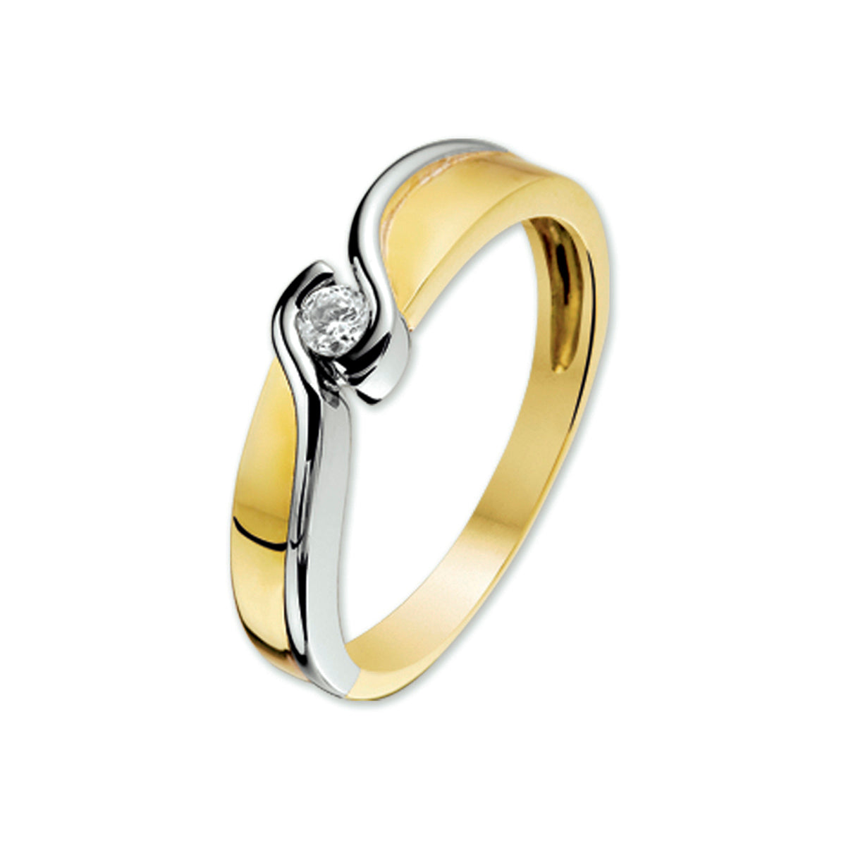 Ring zirkonia 14k bicolor goud geel/wit