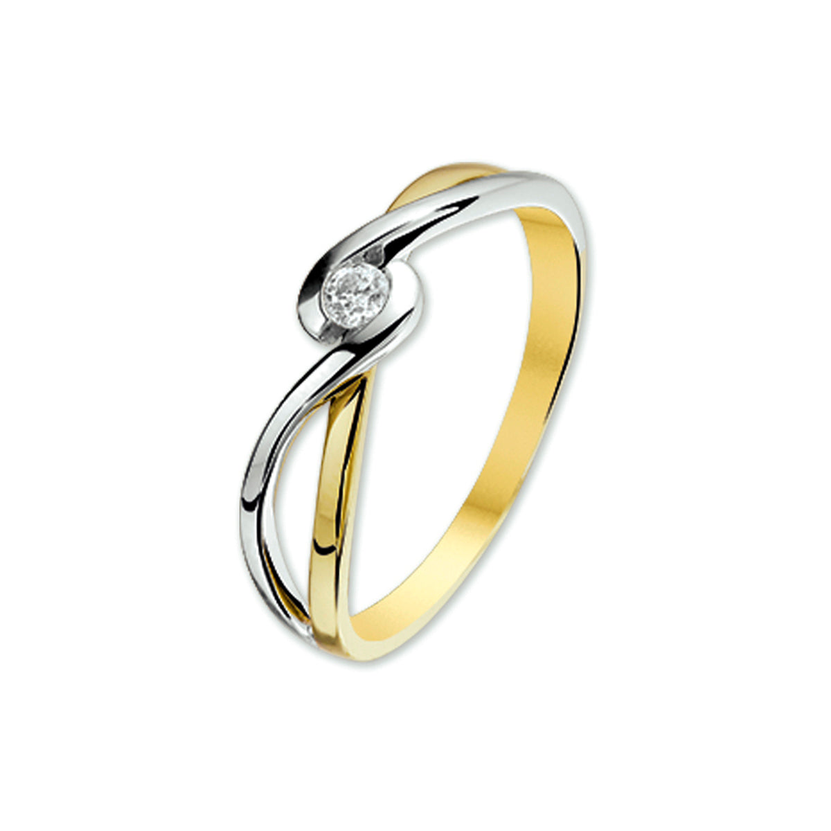Ring zirkonia 14k bicolor goud geel/wit
