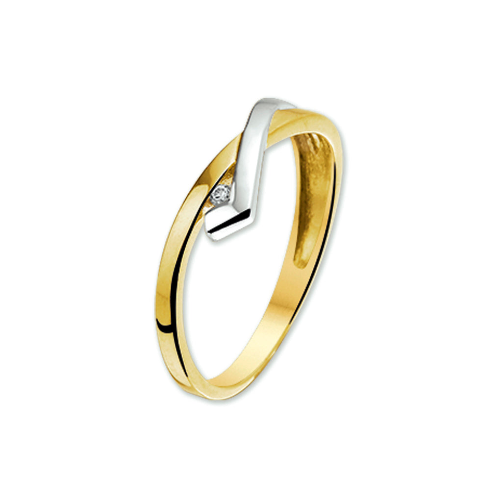 Ring zirkonia 14k bicolor goud geel/wit