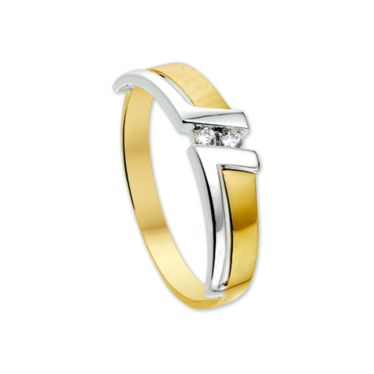 Ring zirkonia 14k bicolor goud geel/wit