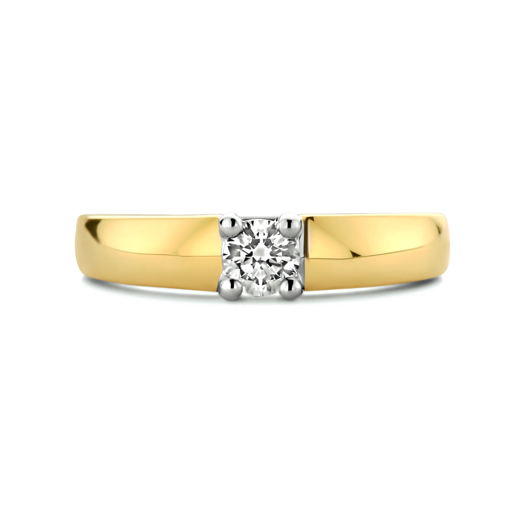 Ring zirkonia 14k bicolor goud geel/wit