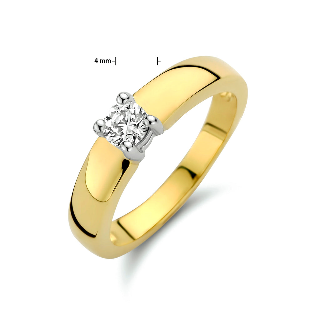 Ring zirkonia 14k bicolor goud geel/wit