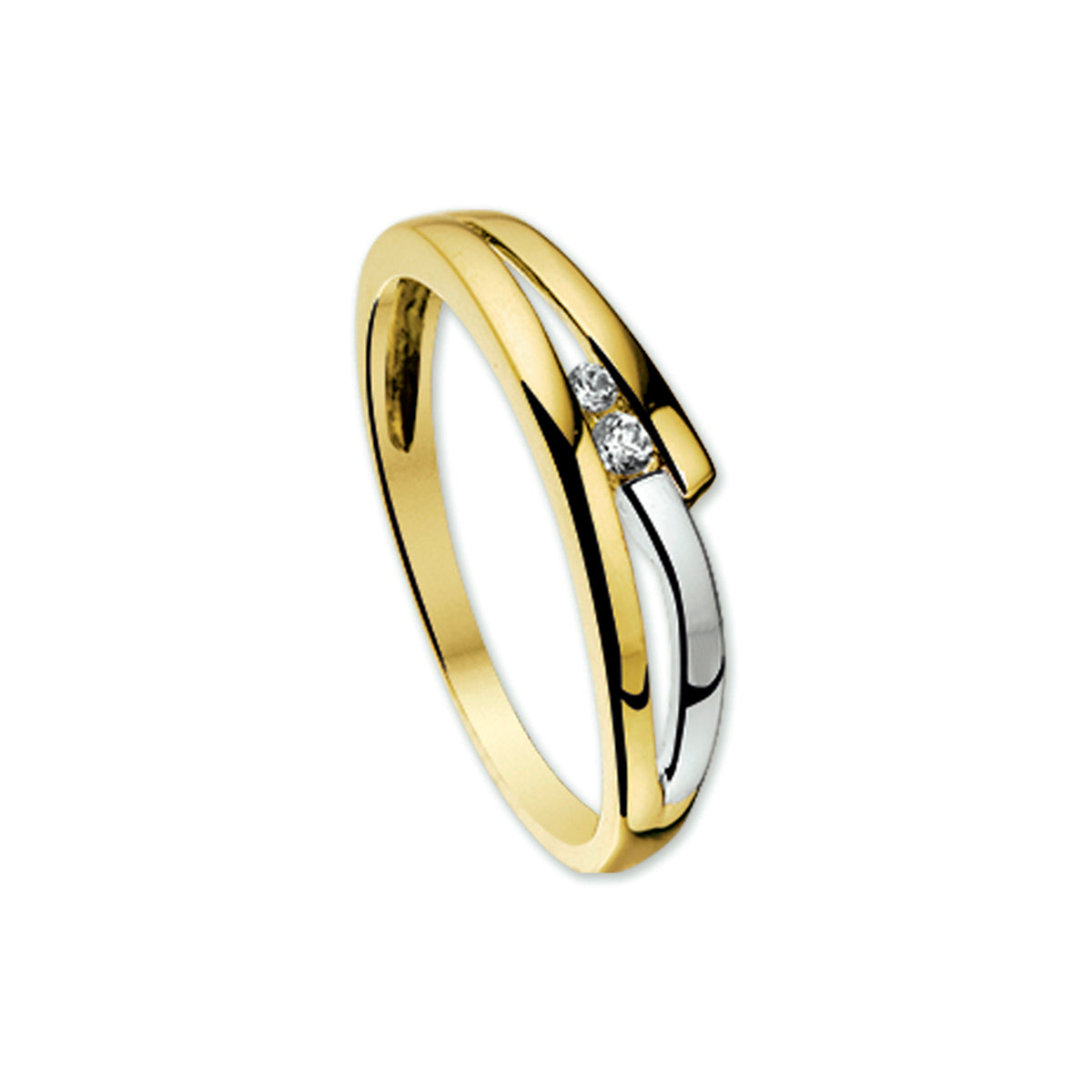 Ring zirkonia 14k bicolor goud geel/wit