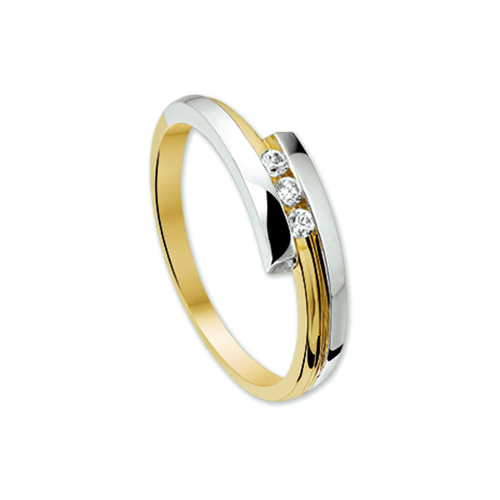 Ring zirkonia 14k bicolor goud geel/wit