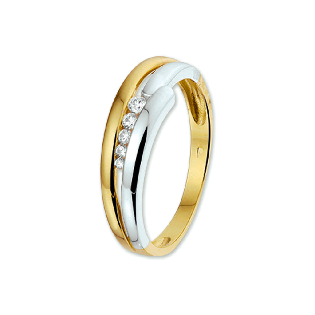 Ring zirkonia 14k bicolor goud geel/wit