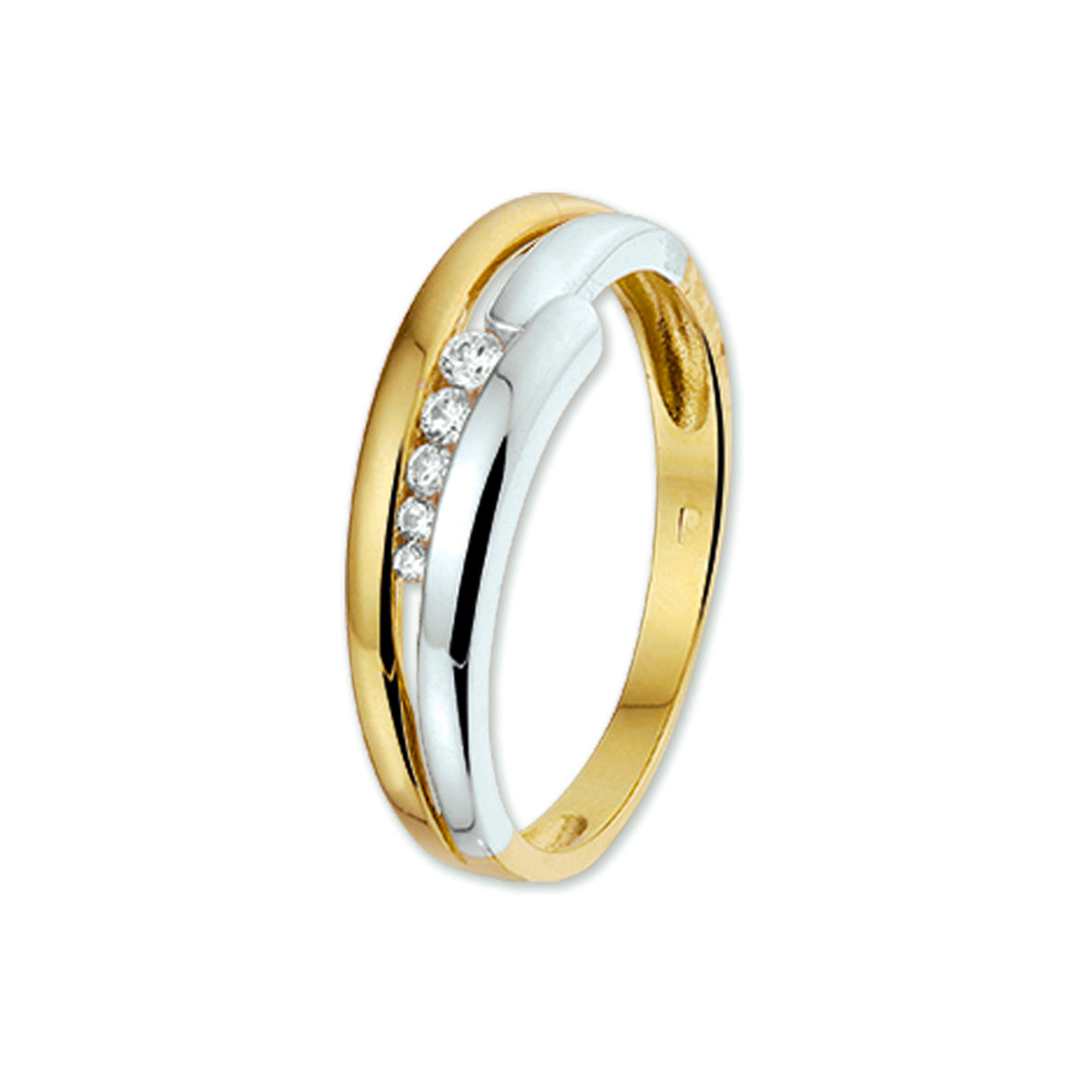 Ring zirkonia 14k bicolor goud geel/wit