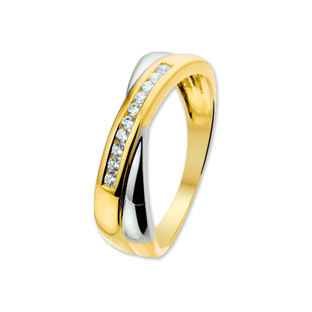 Ring zirkonia 14k bicolor goud geel/wit