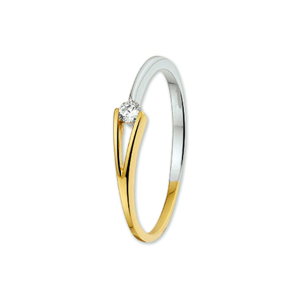 Ring zirkonia 14k bicolor goud geel/wit
