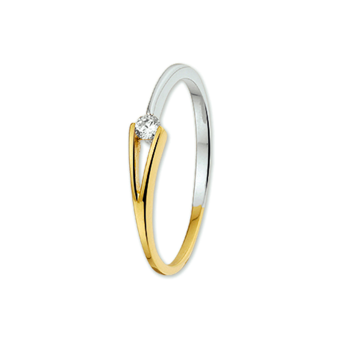 Ring zirkonia 14k bicolor goud geel/wit