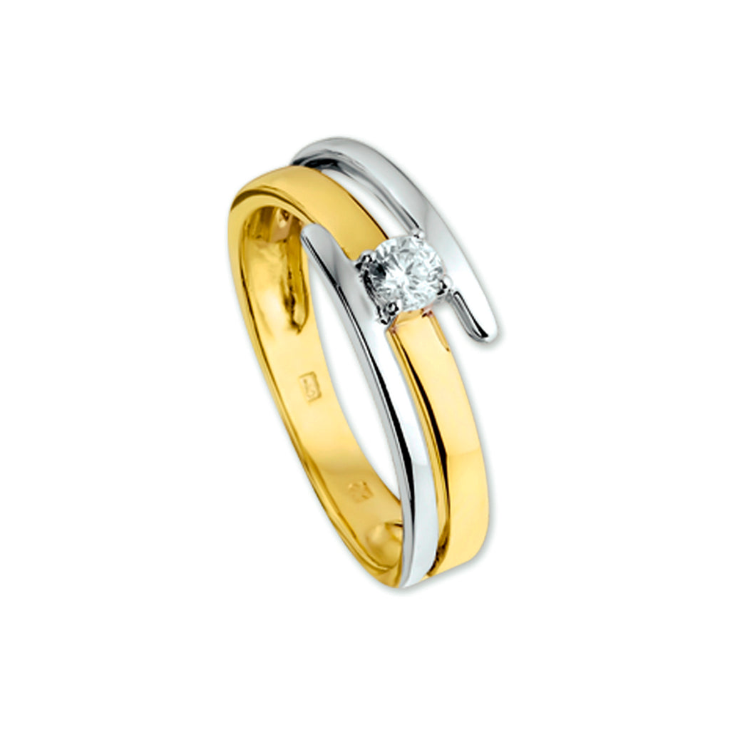 Ring zirkonia 14k bicolor goud geel/wit
