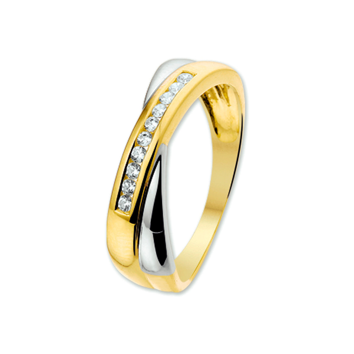 Ring zirkonia 14k bicolor goud geel/wit