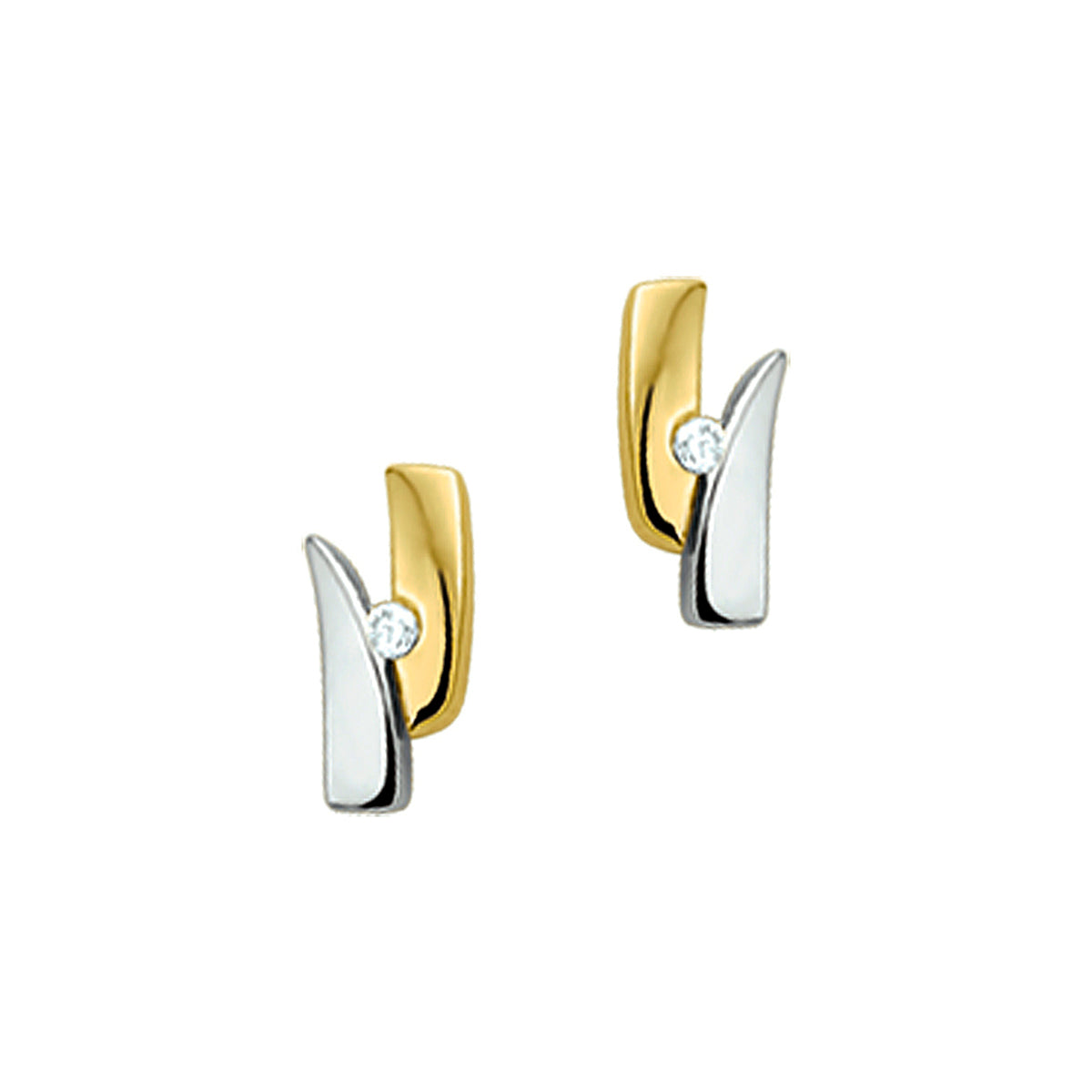 Oorknoppen diamant 0.02ct (2x0.01) h si 14k bicolor goud geel/wit
