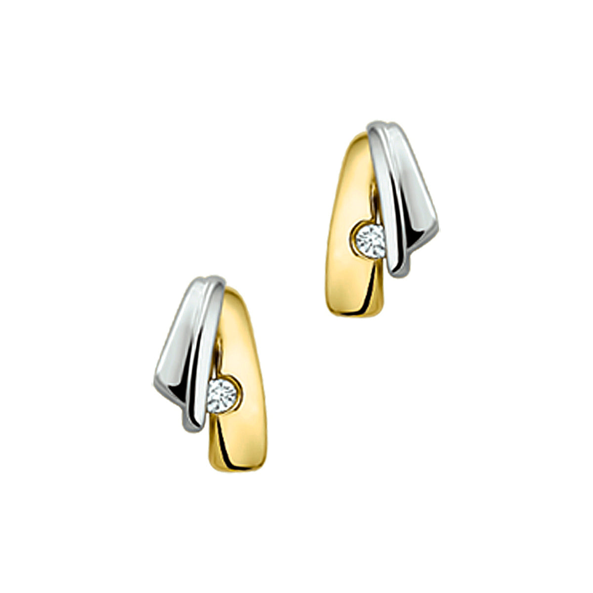 Oorknoppen diamant 0.03ct (2x0.015) h si 14k bicolor goud geel/wit