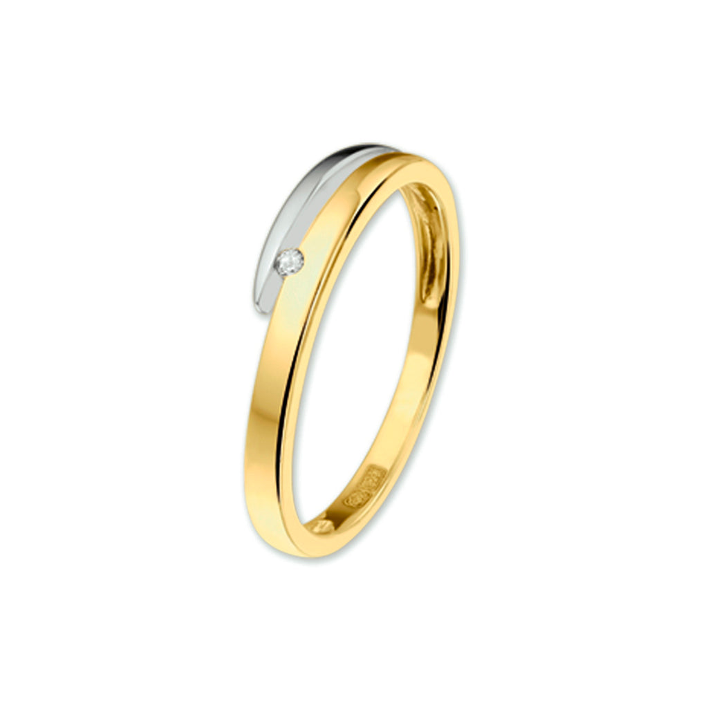 Ring diamant 0.02ct h si 14k bicolor goud geel/wit