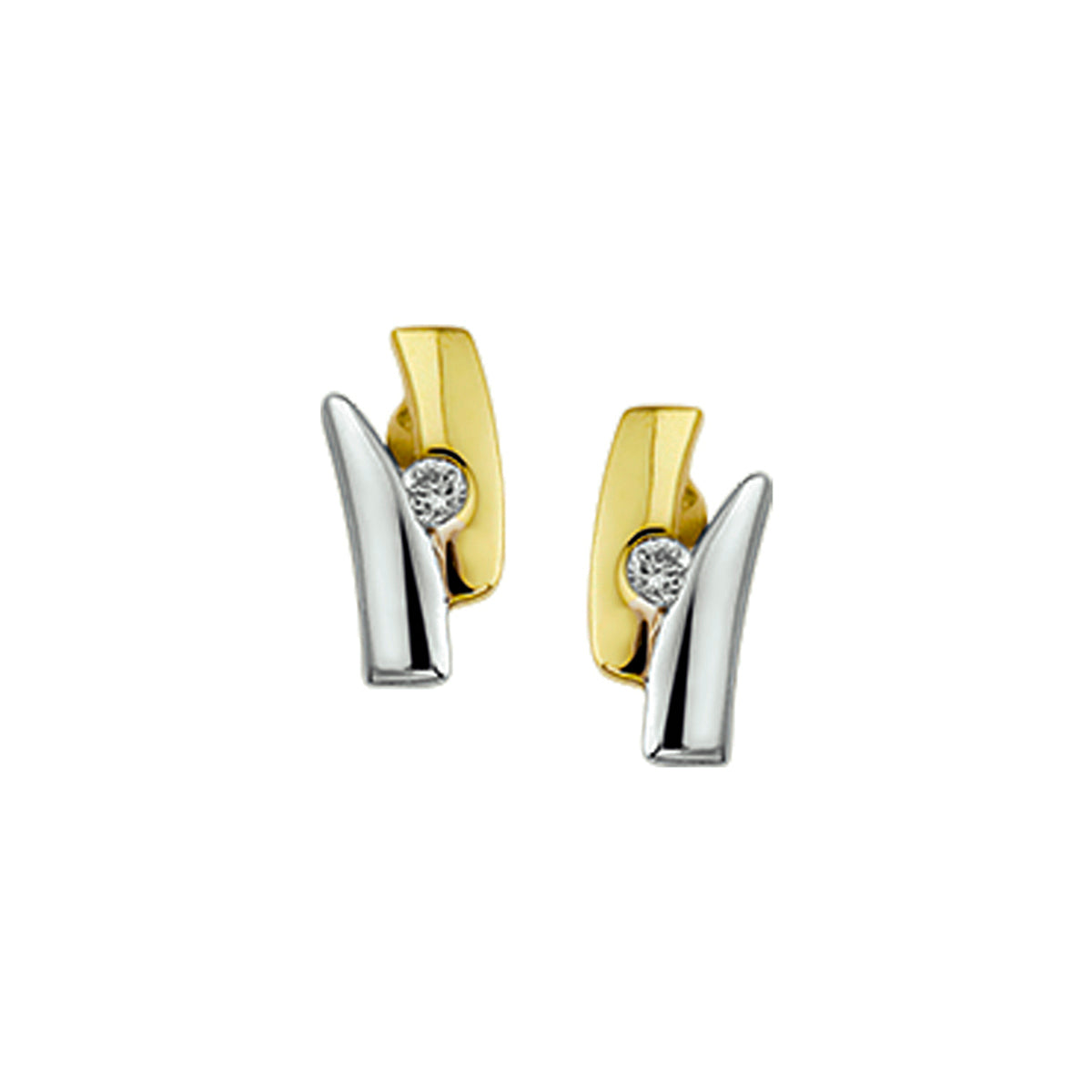 Oorknoppen diamant 0.038ct (2x0.019 ) h si 14k bicolor goud geel/wit
