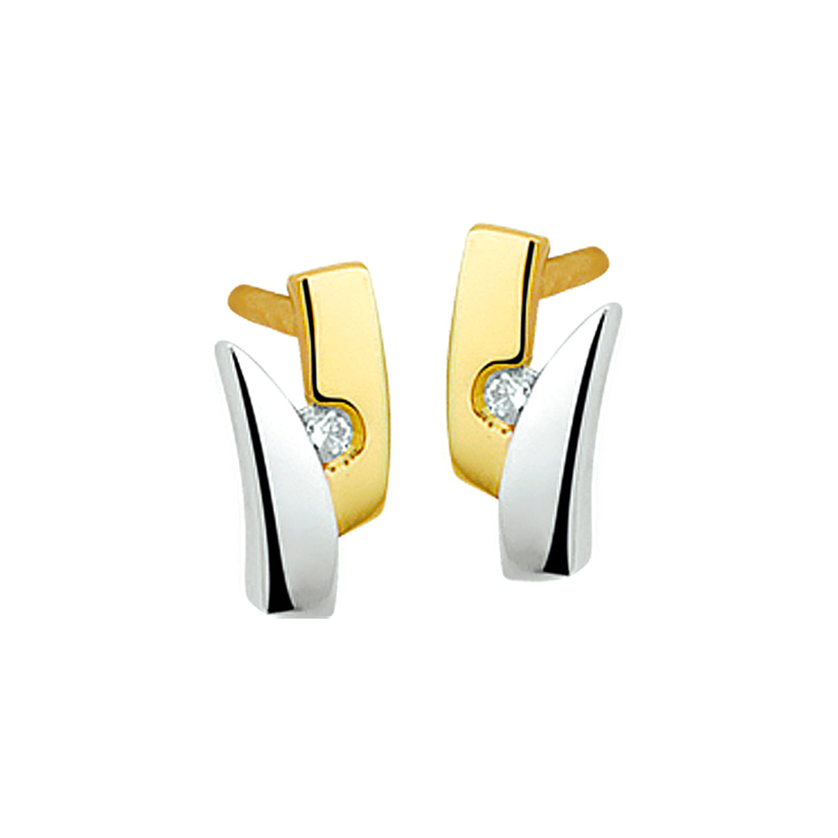 Oorknoppen zirkonia 14k bicolor goud geel/wit