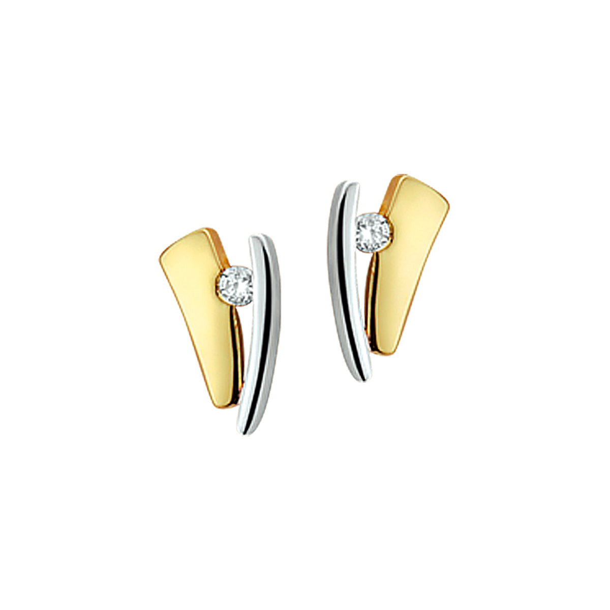 Oorknoppen zirkonia 14k bicolor goud geel/wit