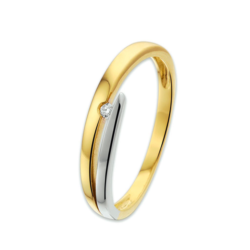 Ring zirkonia 14k bicolor goud geel/wit
