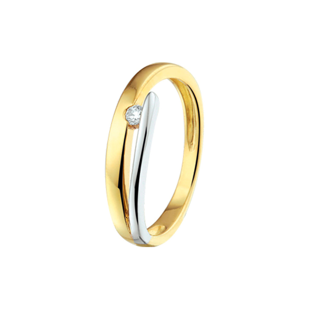 Ring zirkonia 14k bicolor goud geel/wit
