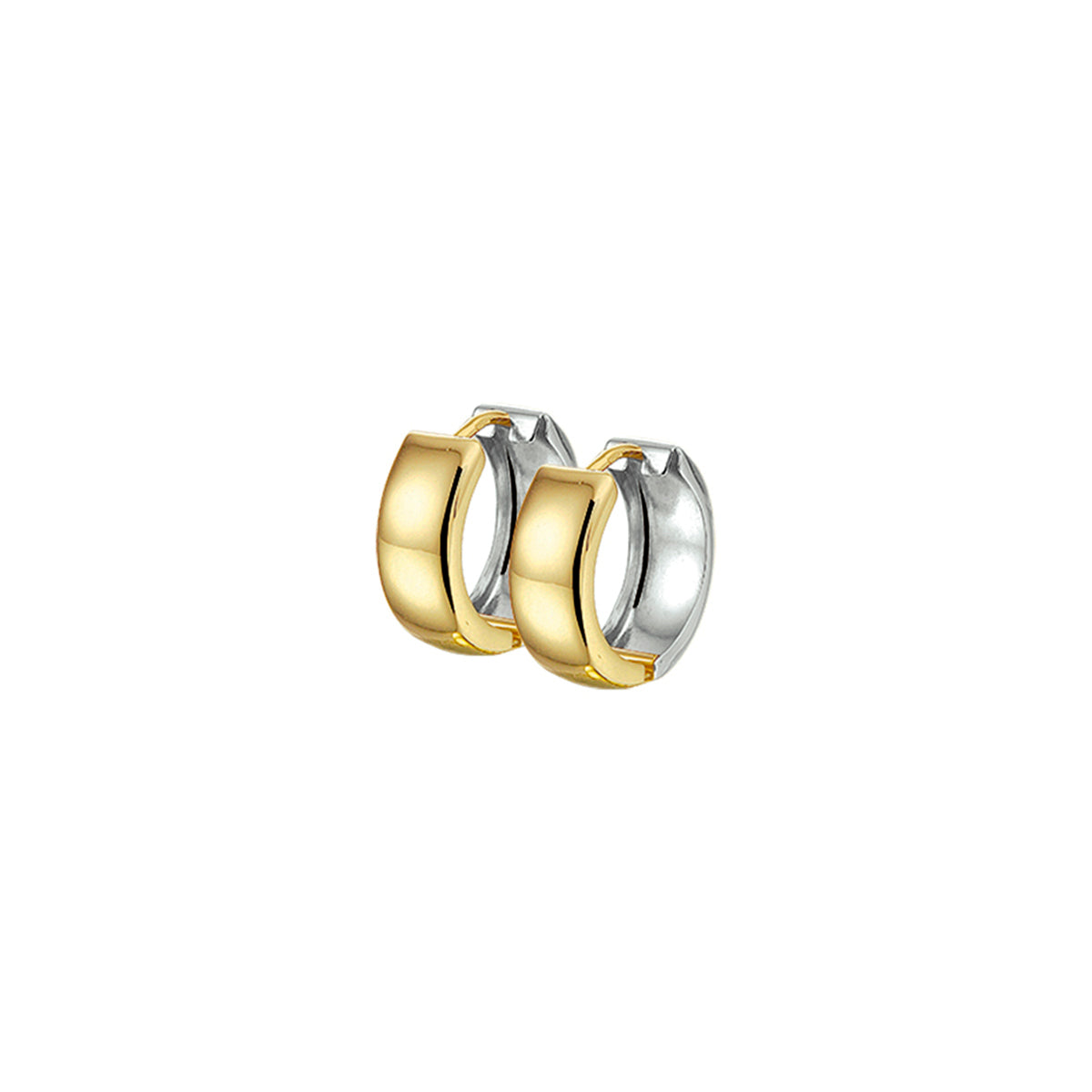 Klapoorringen vlakke buis 14k bicolor goud geel/wit